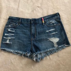High Rise Jean Shorts With Rips